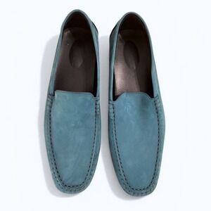 Piloti Teal Blue Suede Driving Loafers Mens US 12 Made in Italy Slip On Shoes